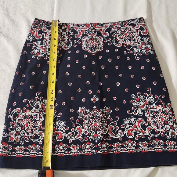 Talbots Women's Size 4 Navy Red Bandana Print Side Zip Lined Stretch Mini Skirt - Picture 9 of 12